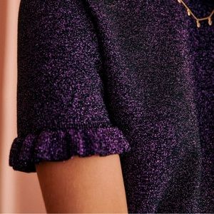 Sezane Chryssa Jumper Sleeve Purple Glitter Ruffle Top